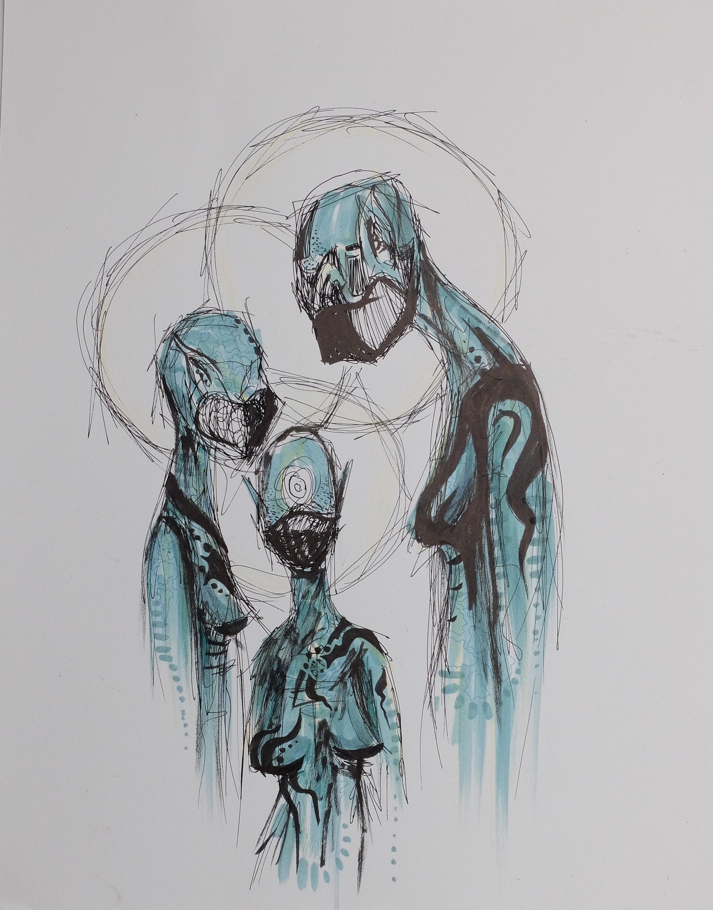 Pen and ink drawing framed.