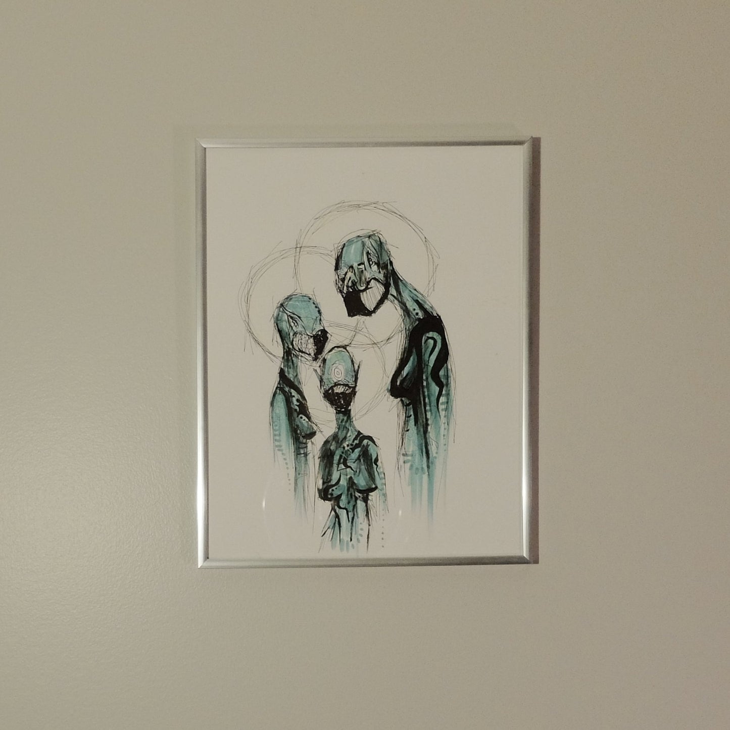 Pen and ink drawing framed.